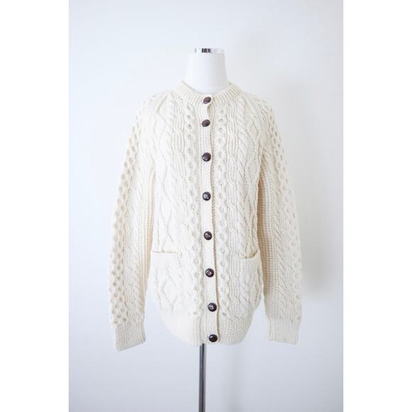 Vintage Handknit Cable Hand Knit Cardigan Sweater Carrick On Suir Ireland - Picture 2 of 14